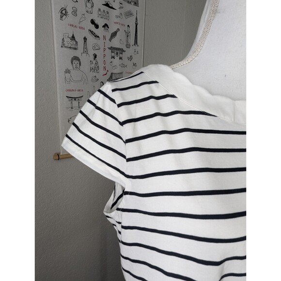 Anne Klein Sport Striped Scalloped T Shirt Womens Petite XL Nautical - Picture 3 of 8